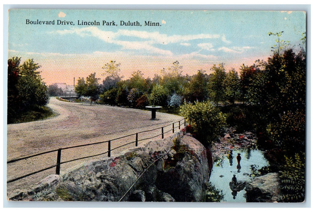 c1950 Boulevard Drive Lincoln Park Creek Dirt Road Duluth Minnesota MN Postcard