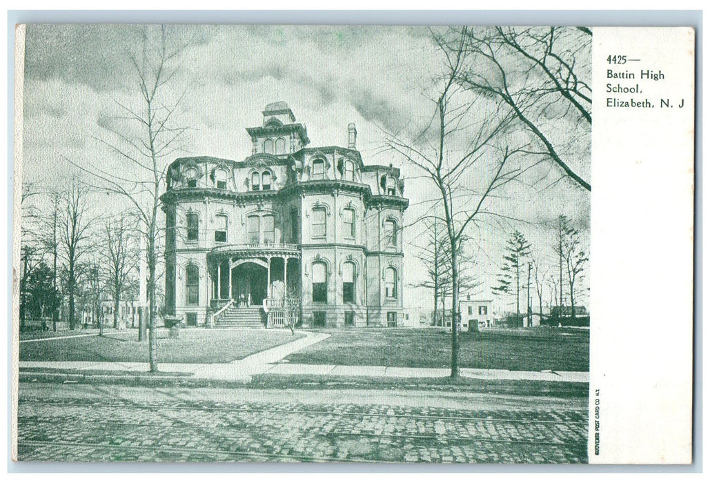 c1905 Battin High School Campus Building Stairs Entrance Elizabeth NJ Postcard