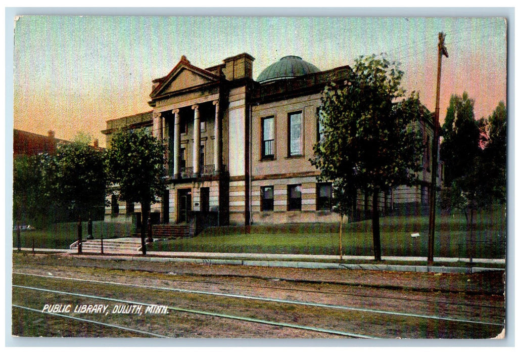 c1905 Public Library Building Railroad Dirt Road Duluth Minnesota MN Postcard