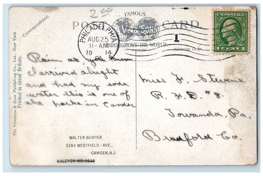 1914 Wood Lynne Park Rustic Bridge Lake Pond Boating Tourist Camden NJ Postcard