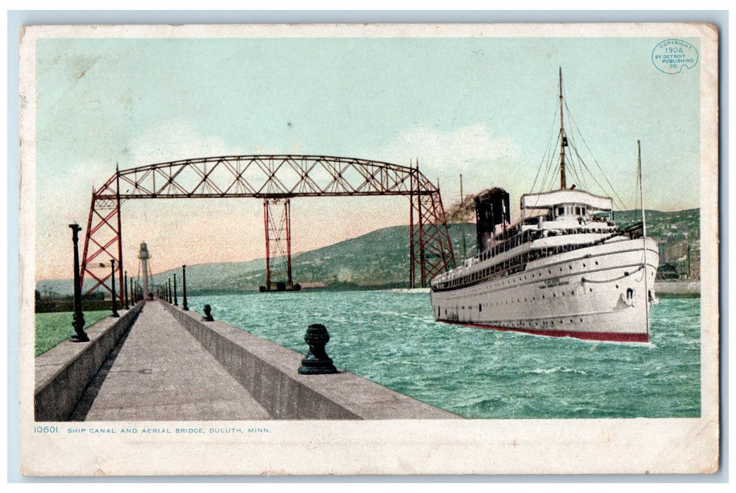 1908 Ship Canal Aerial Bridge Passenger Ship Ferry Duluth Minnesota MN Postcard