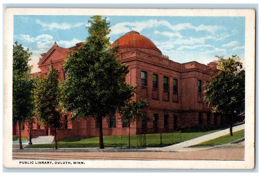 c1950's Public Library Building Dome Steps Entrance Duluth Minnesota MN Postcard