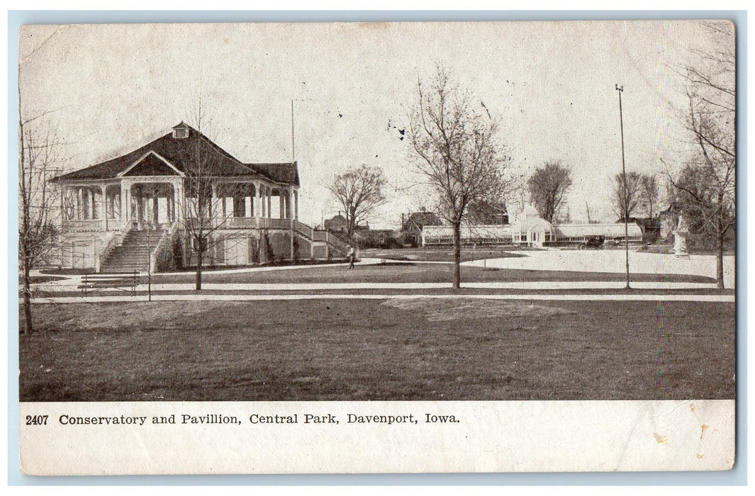 1908 Conservatory Pavilion Central Park Shed Ground Davenport Iowa IA Postcard