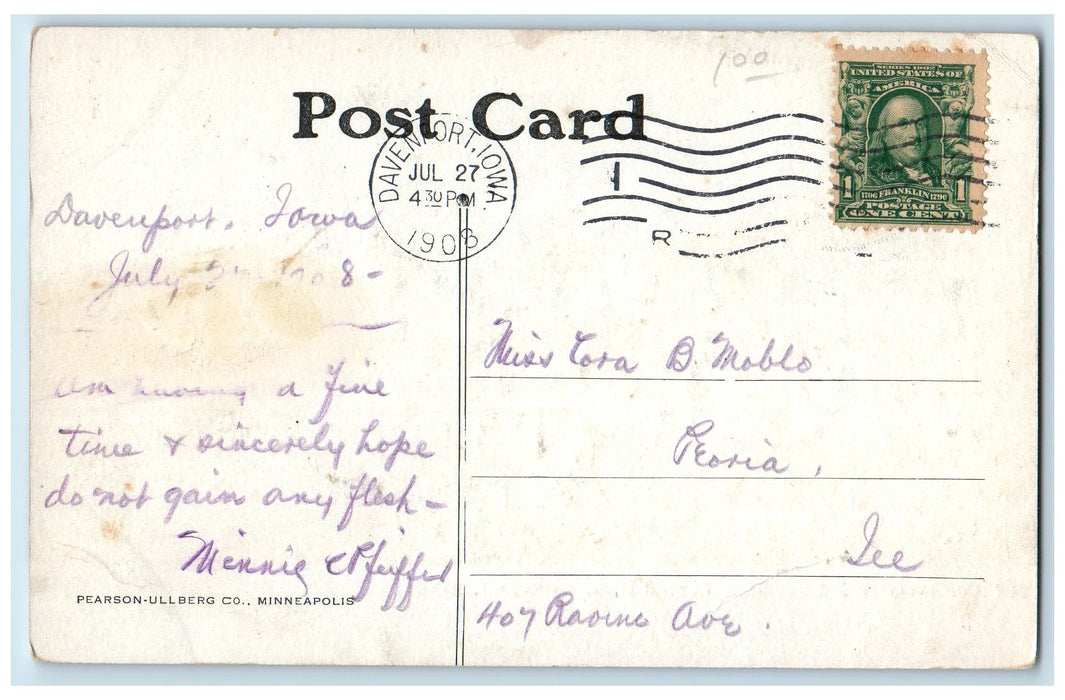1908 Conservatory Pavilion Central Park Shed Ground Davenport Iowa IA Postcard