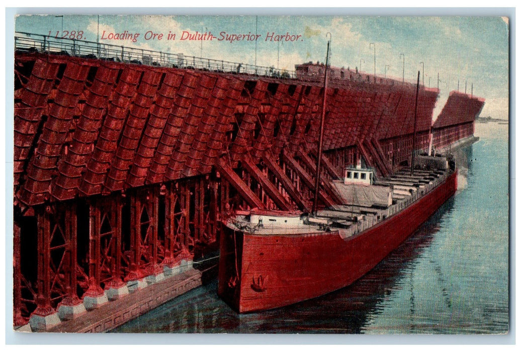 c1950's Loading Ore In Duluth Superior Harbor Boat Duluth Minnesota MN Postcard