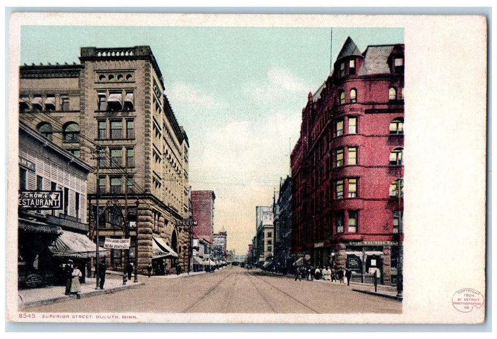 c1950's Superior Street Railway Restaurant Building Sidewalk Duluth MN Postcard