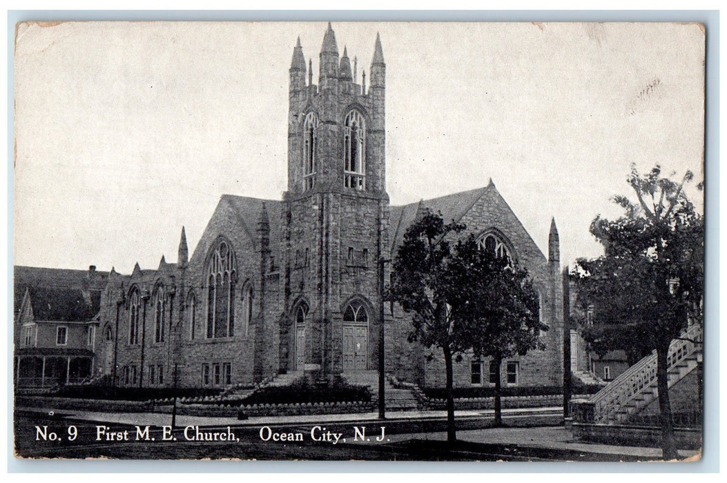 c1950's First Methodist Episcopal Church Building Tower Ocean City NJ Postcard