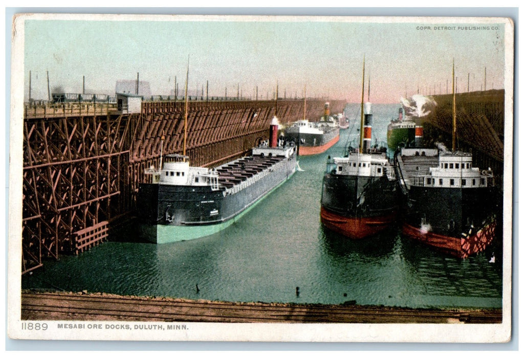 c1950's Mesabi Ore Docks Cargo Ships Yard Harbor Duluth Minnesota MN Postcard