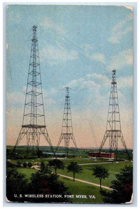 c1950 US Wireless Station Naval Radio Truss Tower Fort Myer Virginia VA Postcard