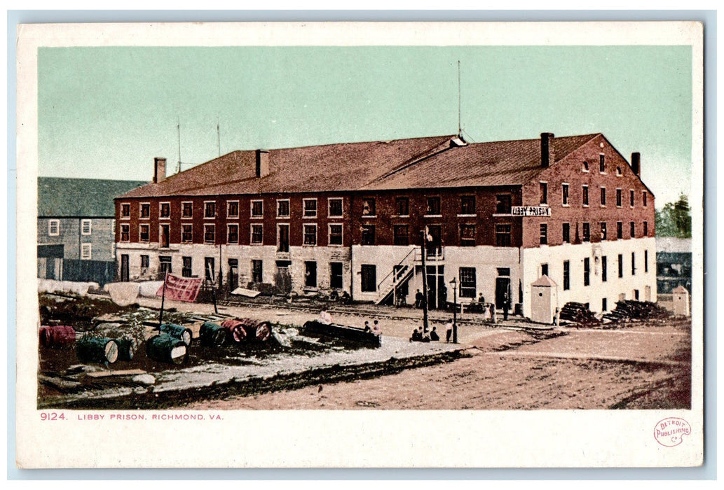 c1905 Libby Prison Building Dirt Road Guard Visitors Stairs Virginia VA Postcard