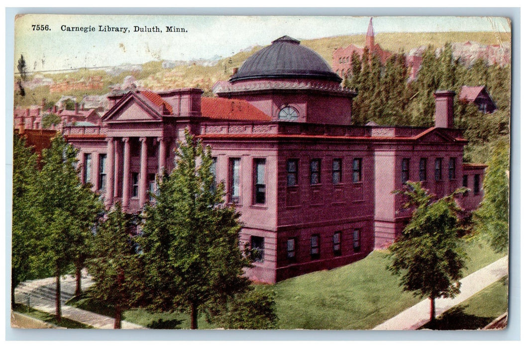1911 Carnegie Library Aerial View Building Grove Duluth Minnesota MN Postcard