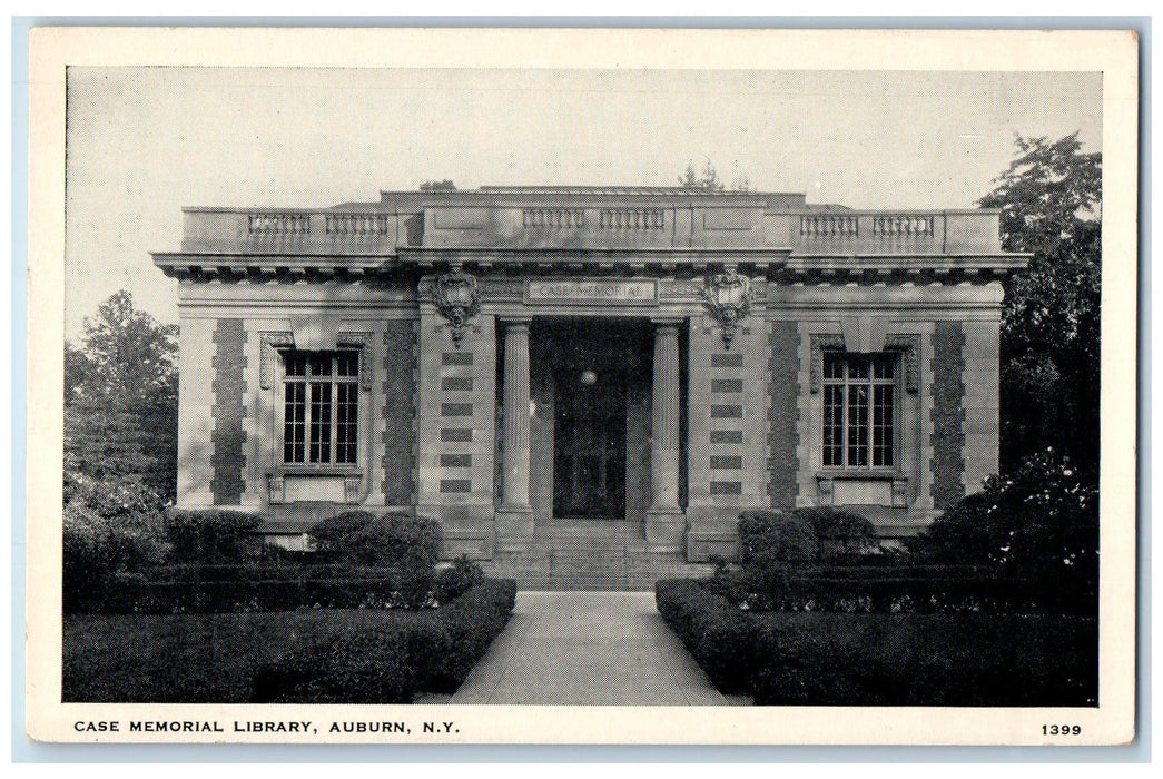 c1950 Case Memorial Library Building Steps Entrance Auburn New York NY Postcard