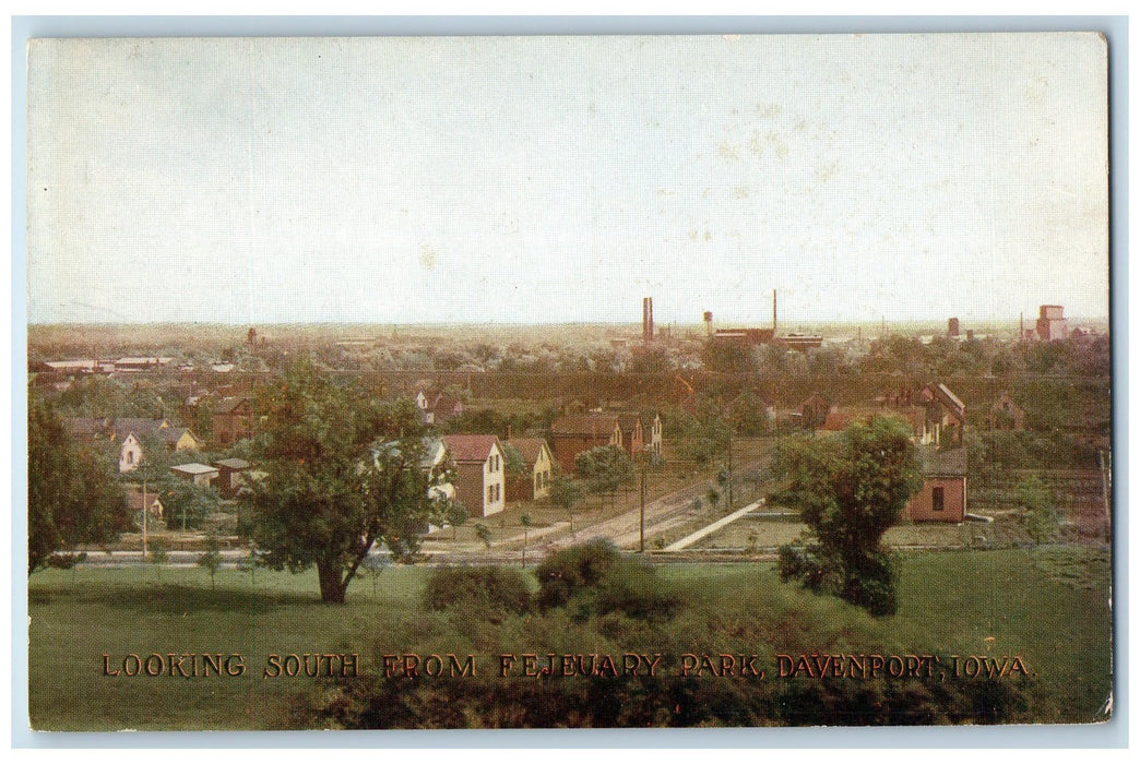 c1950 Looking South From Fejeuary Park Houses Roads Davenport Iowa IA Postcard