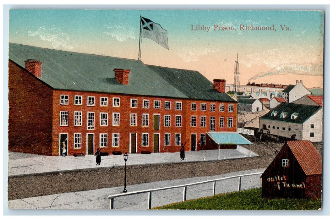 c1950's Libby Prison Building Guard On Duty Flag Richmond Virginia VA Postcard