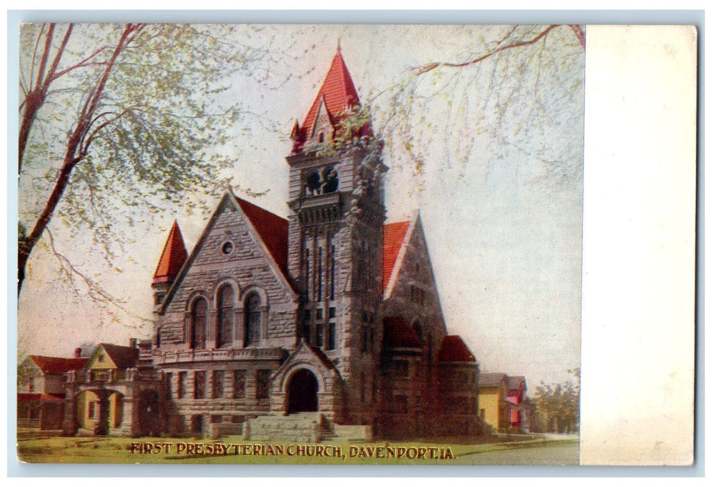 c1950's First Presbyterian Church Building Entrance Davenport Iowa IA Postcard