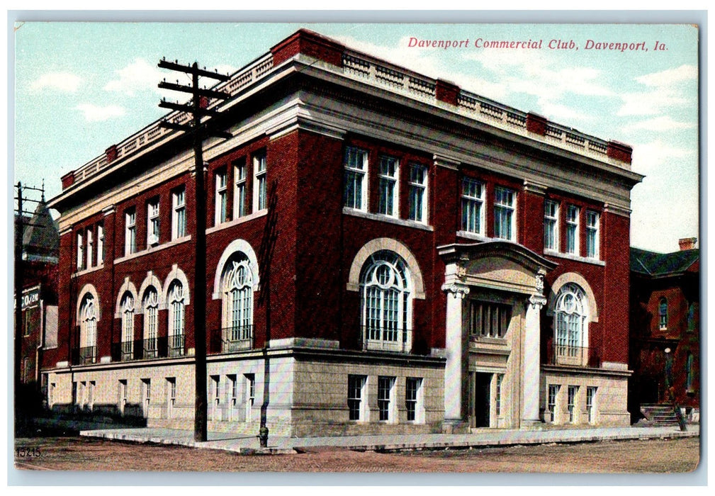 c1950's Davenport Commercial Club Building Entrance Davenport Iowa IA Postcard