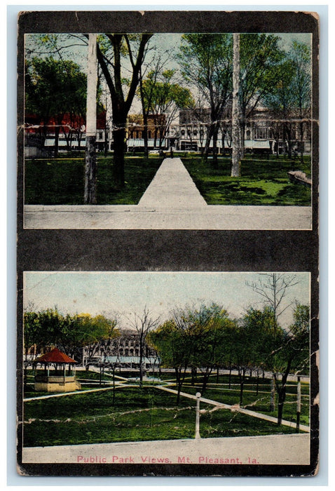 c1950's Public Park Multiple Views Shed Pathways Mount Pleasant Iowa IA Postcard