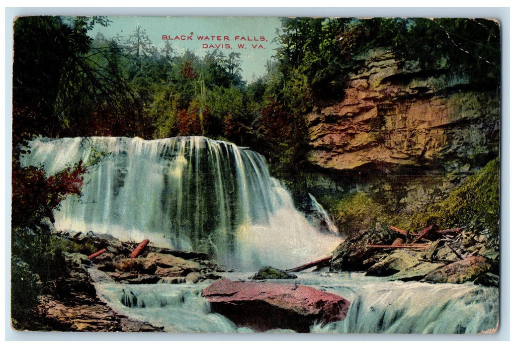 c1910 Black Water Falls Rocks Forest River Lake Davis West Virginia WVA Postcard