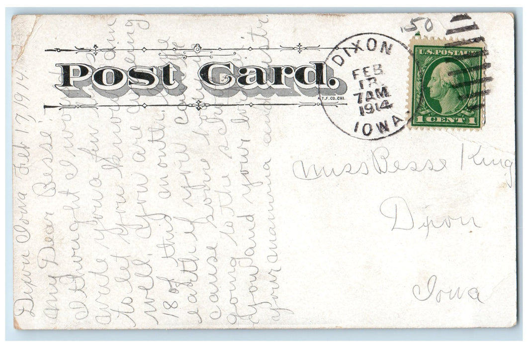 1914 City Hall Building Entrance Street Clock Tower Davenport Iowa IA Postcard