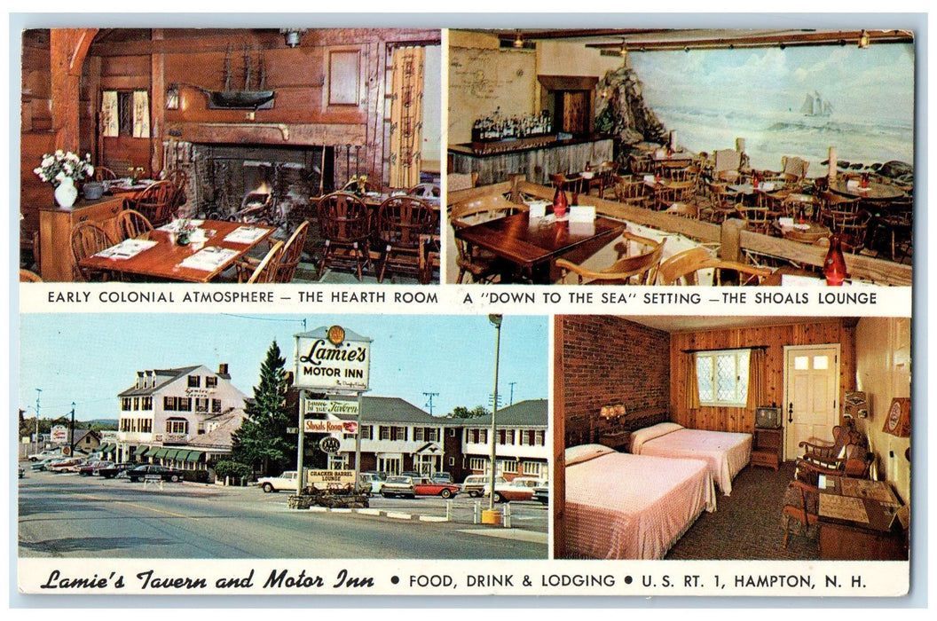 1965 Lamies Tavern & Motor Inn Multiple Views Restaurant Hampton NH Postcard