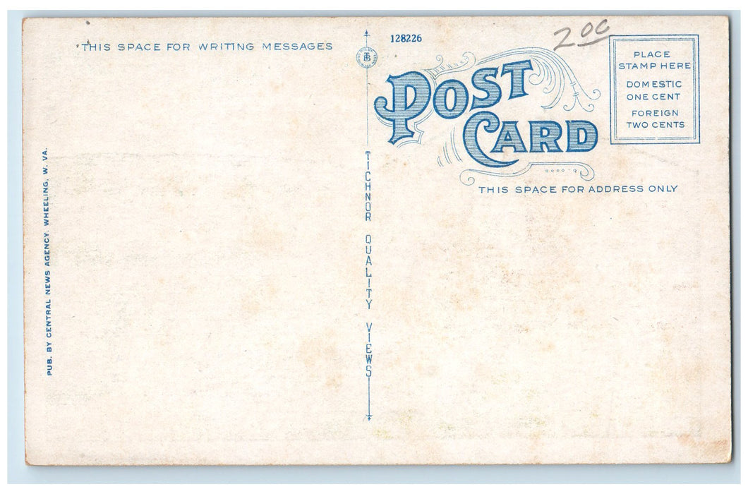 c1950 Suspension Truss Bridge Looking Toward Wheeling River Ferry WVA Postcard