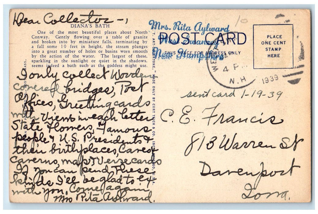 c1940 Diana's Bath North Conway Layered Falls River White Mountains NH Postcard