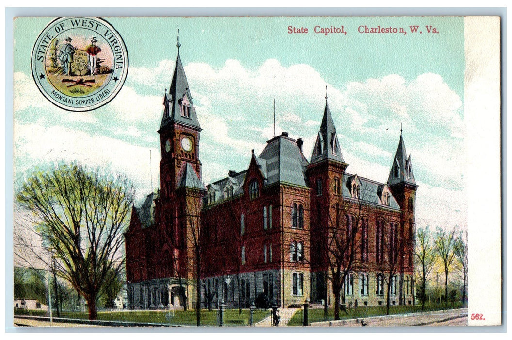 c1950's State Capitol Building Clock Tower Charleston West Virginia WV Postcard