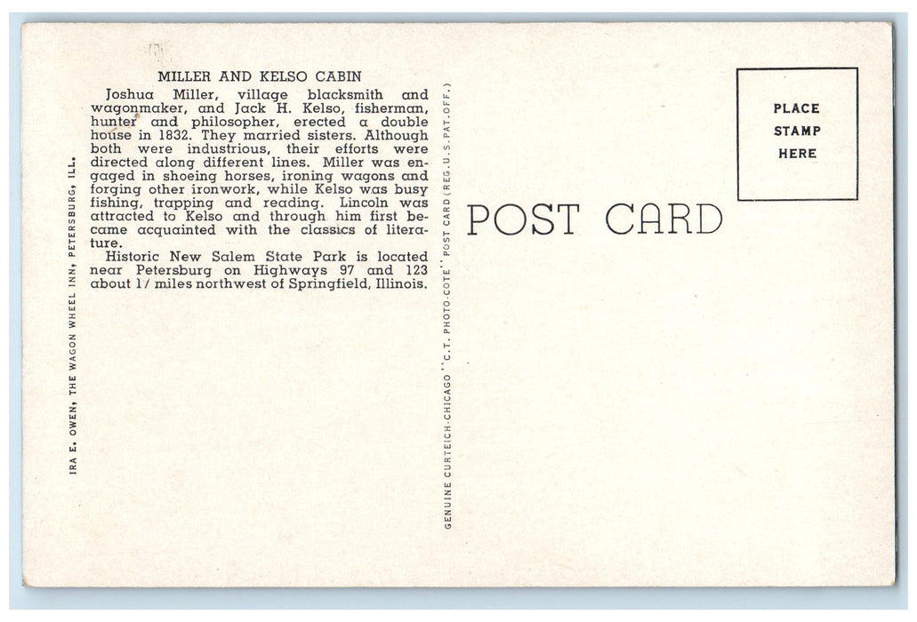 c1950 Jack Kelso's Residence New Salem State Park Lincolns New Salem IL Postcard