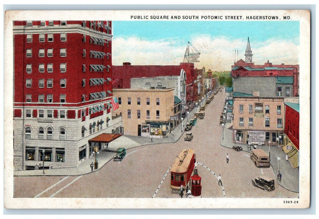 c1950's Public Square South Potomic Street View Hagerstown Maryland MD Postcard