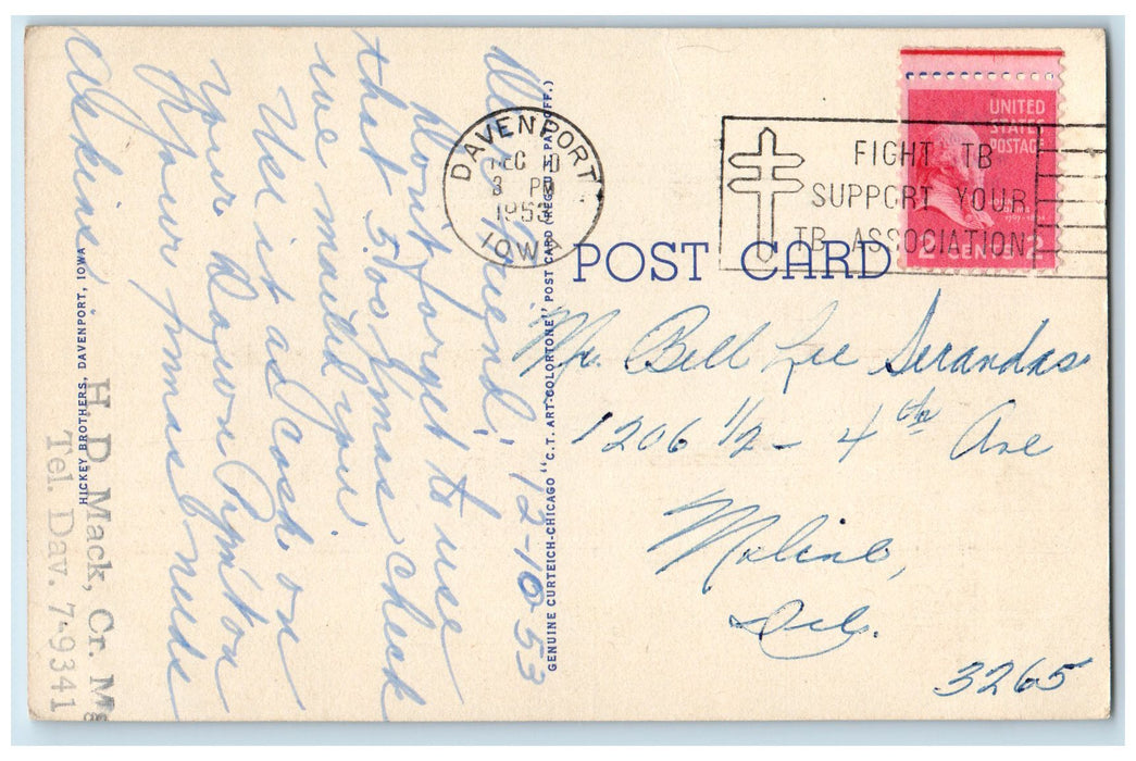 1953 Lewis Hall St Ambrose College School Campus View Davenport Iowa IA Postcard