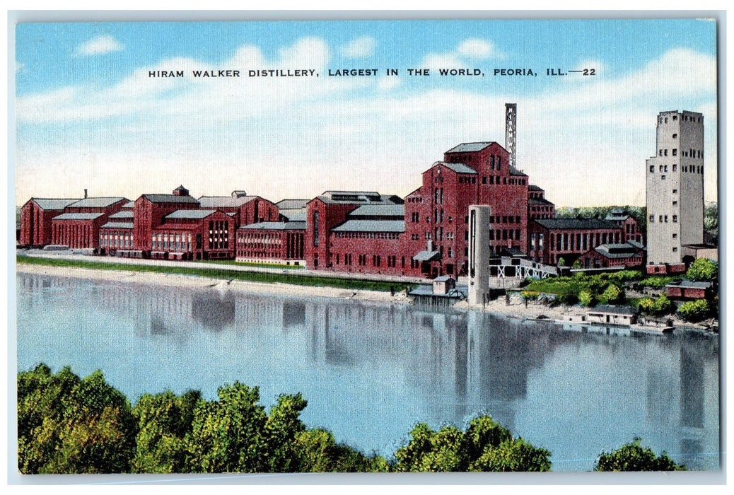 c1950 Hiram Walker Distillery Largest In The World River Lake Peoria IL Postcard