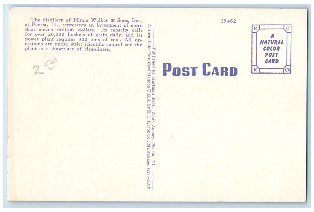 c1950 Hiram Walker Distillery Largest In The World River Lake Peoria IL Postcard