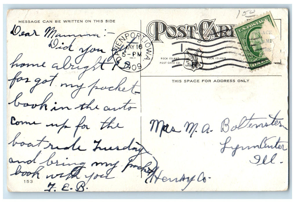 1909 Interior Of Family Theater Bench Screen Curtain Davenport Iowa IA Postcard