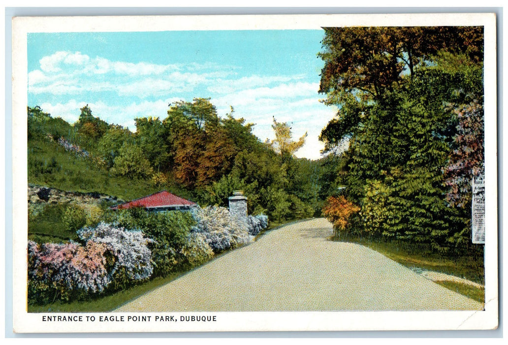 c1950 Entrance To Eagle Point Park Forest Road Building Dubuque Iowa IA Postcard