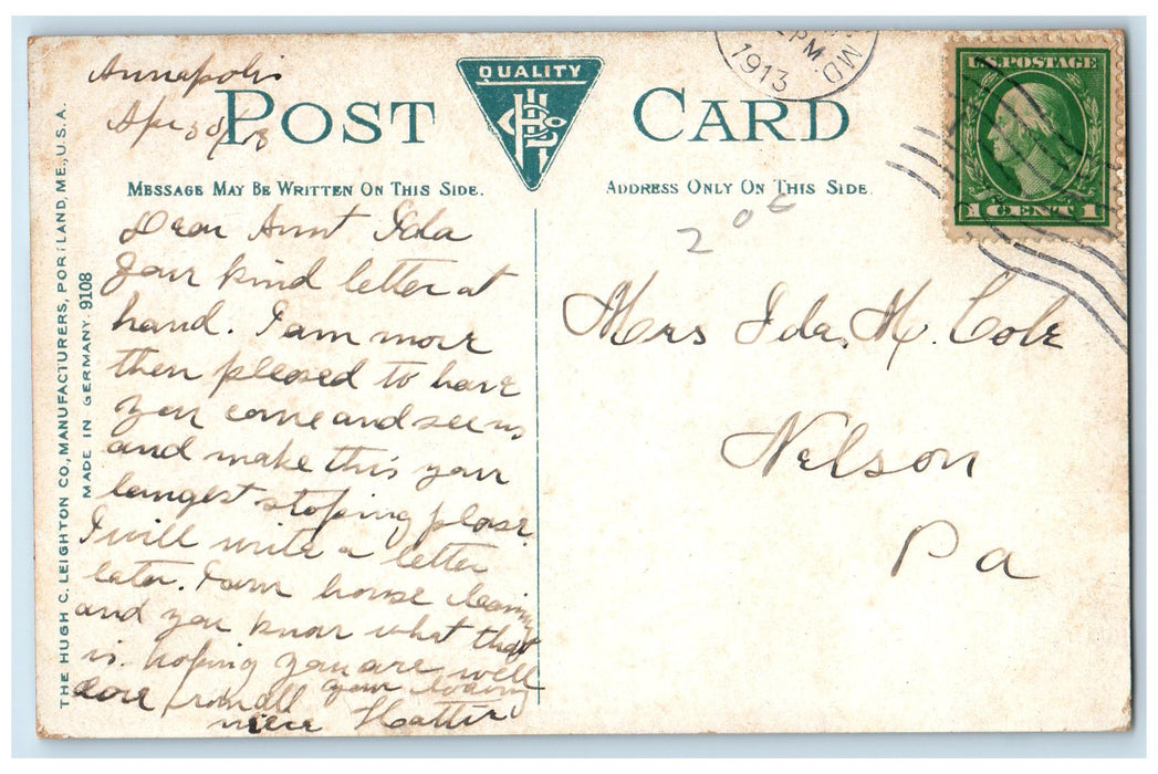 1913 State House Building Facade Monument Tower Annapolis Maryland MD Postcard