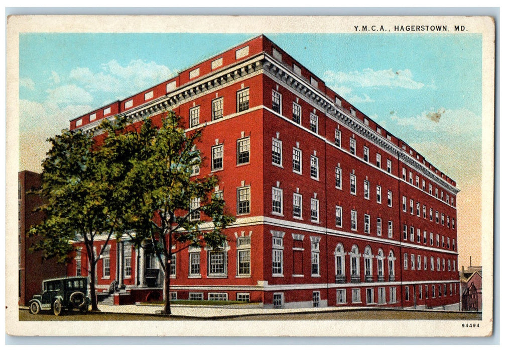 c1950 YMCA Building Classic Jeep Stairs Entrance Hagerstown Maryland MD Postcard