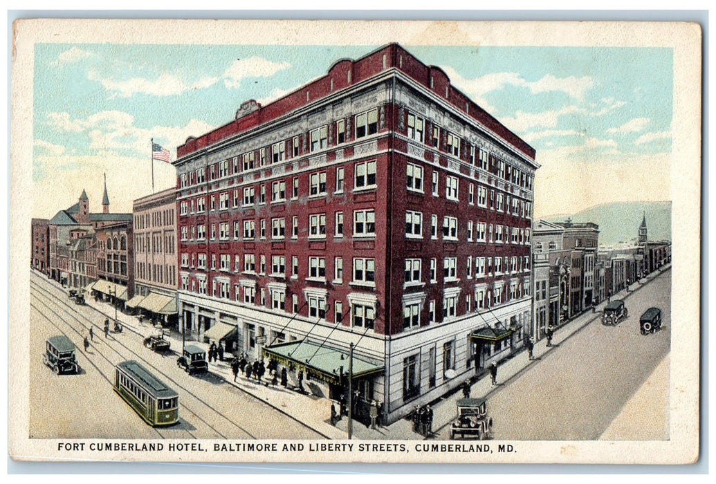 c1920 Fort Cumberland Hotel Street Restaurant Building View Maryland MD Postcard