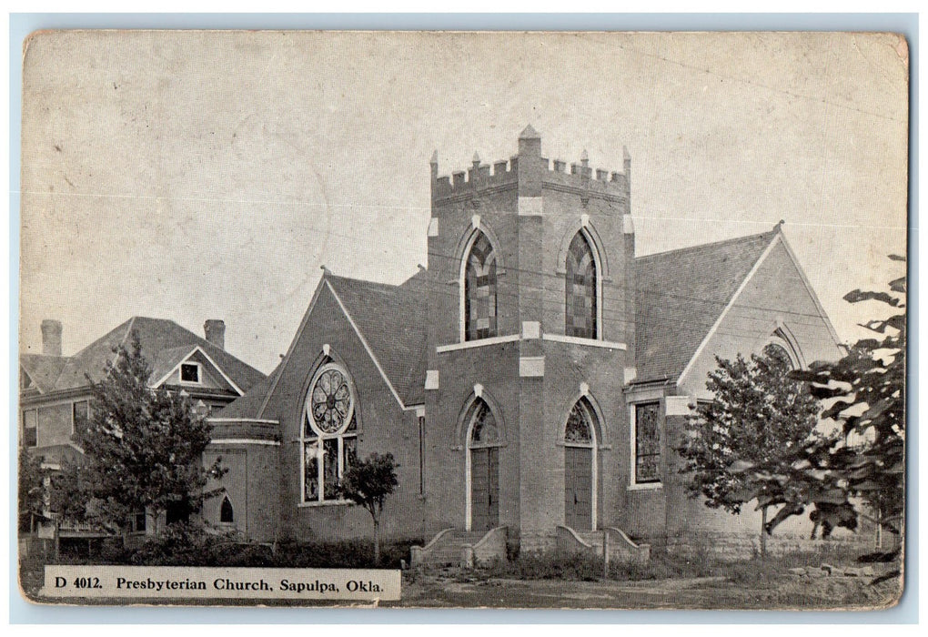 1912 Presbyterian Church Exterior Roadside Sapulpa Oklahoma OK Posted Postcard
