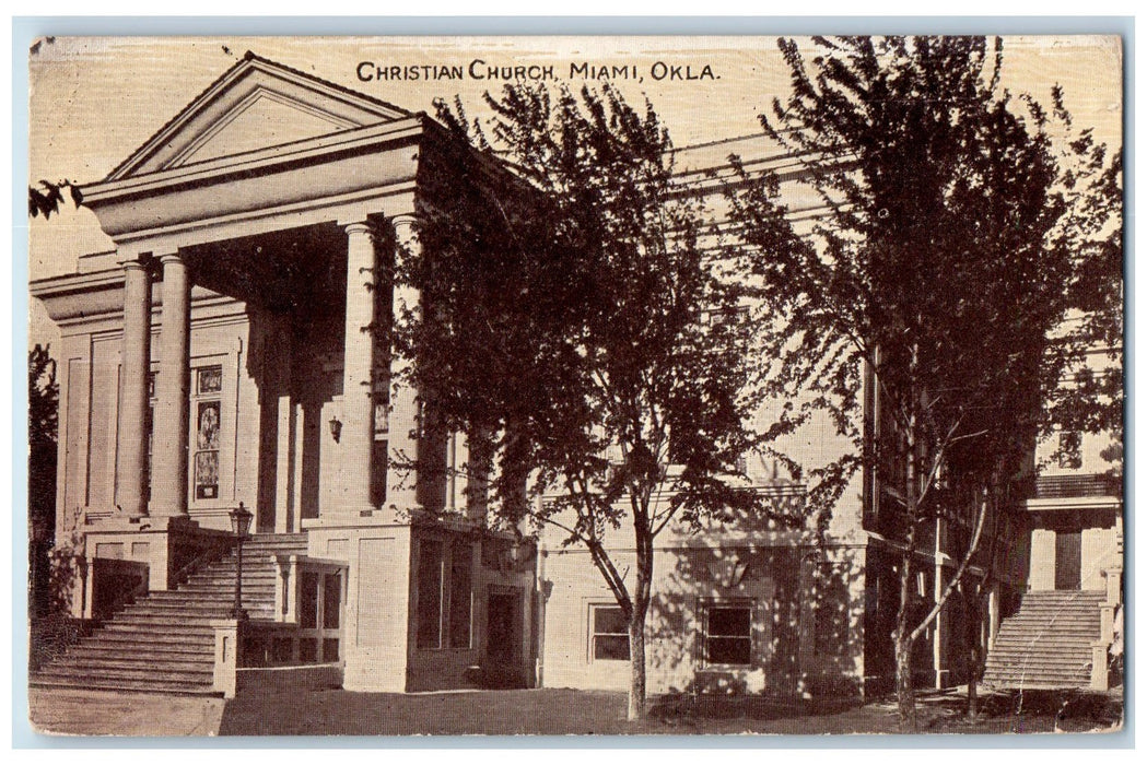 1918 Christian Church Exterior View Roadside Miami Oklahoma OK Posted Postcard