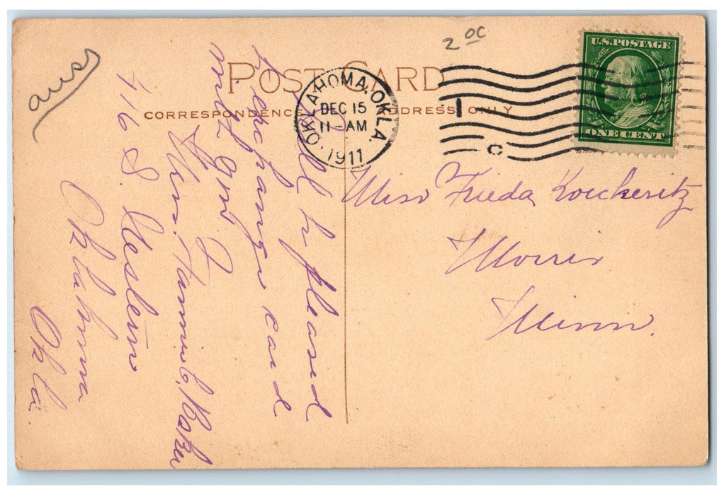 1911 Lee Huckins Hotel Exterior Scene Roadside Oklahoma City OK Posted Postcard