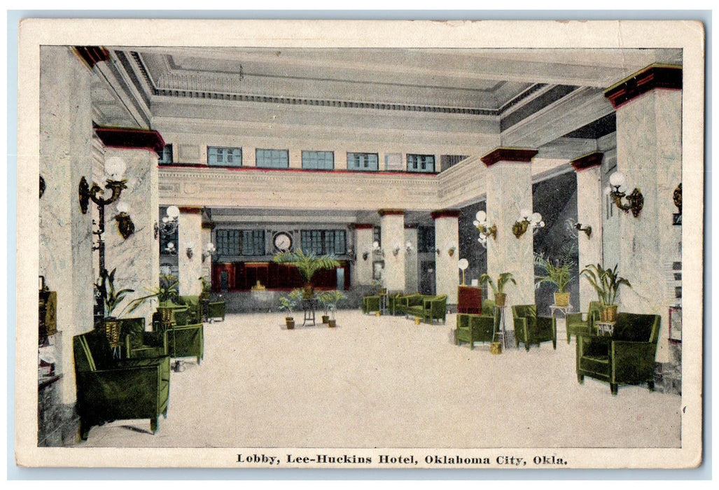 c1920s Lobby Lee-Huckins Hotel Interior Scene Oklahoma City OK Unposted Postcard