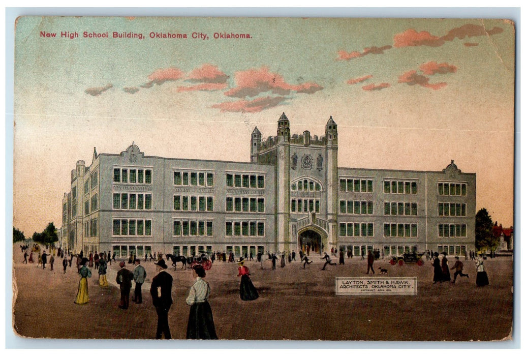 1909 New High School Building Exterior Oklahoma City OK Posted Exterior Postcard