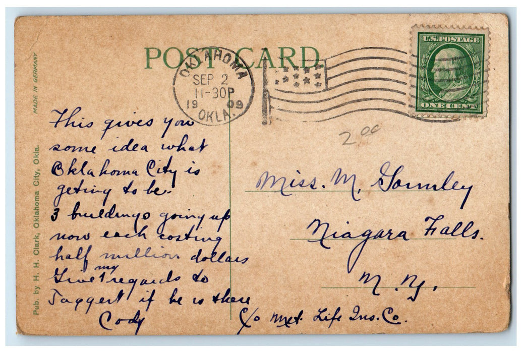 1909 New High School Building Exterior Oklahoma City OK Posted Exterior Postcard