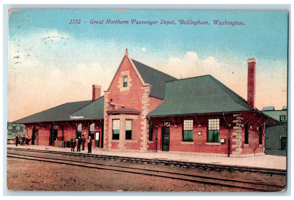 1911 Great Northern Passenger Depot Bellingham Washington WA Posted Postcard