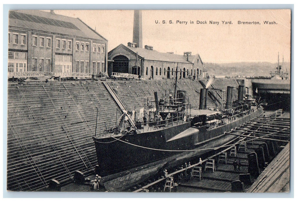 c1940s USS Perry In Dock Navy Yard Bremerton Washington WA Unposted Postcard