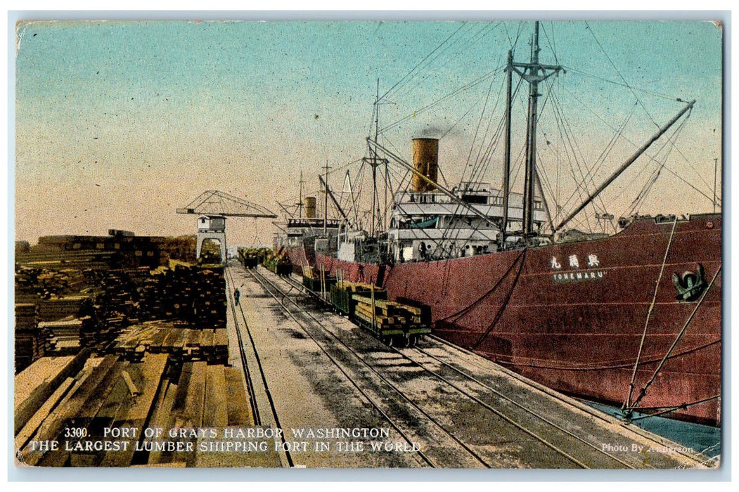 1930 Port Grays Harbor Washington Largest Lumber Shipping Port World WA Postcard