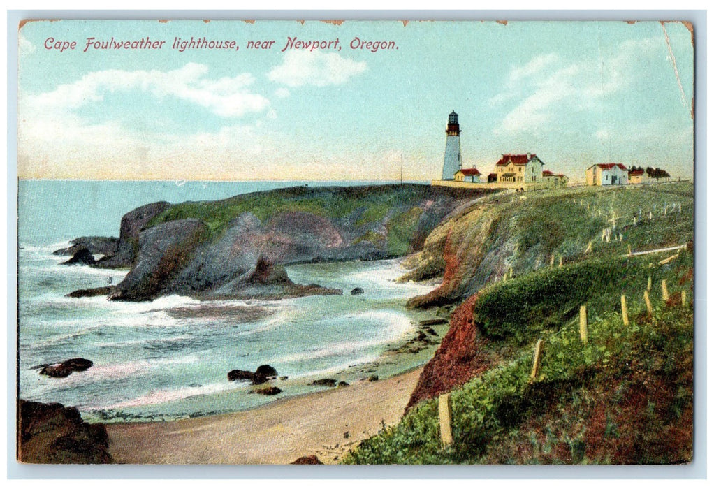 c1940s Cape Foulweather Lighthouse View Near Newport Oregon OR Unposted Postcard