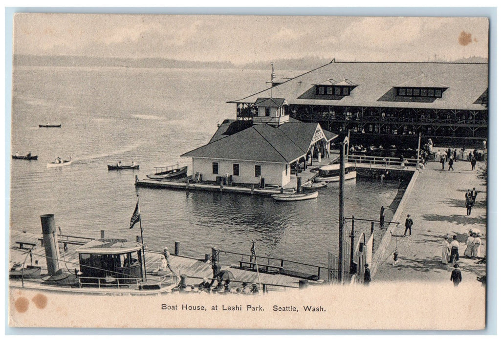 c1905's Boat House At Leshi Park Seattle Washington WA Unposted Harbor Postcard
