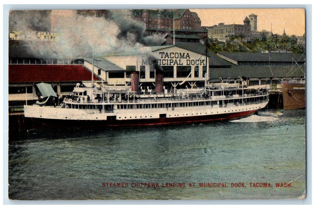 c1910s Steamer Chippewa Landing At Municipal Dock Steamship WA Unposted Postcard