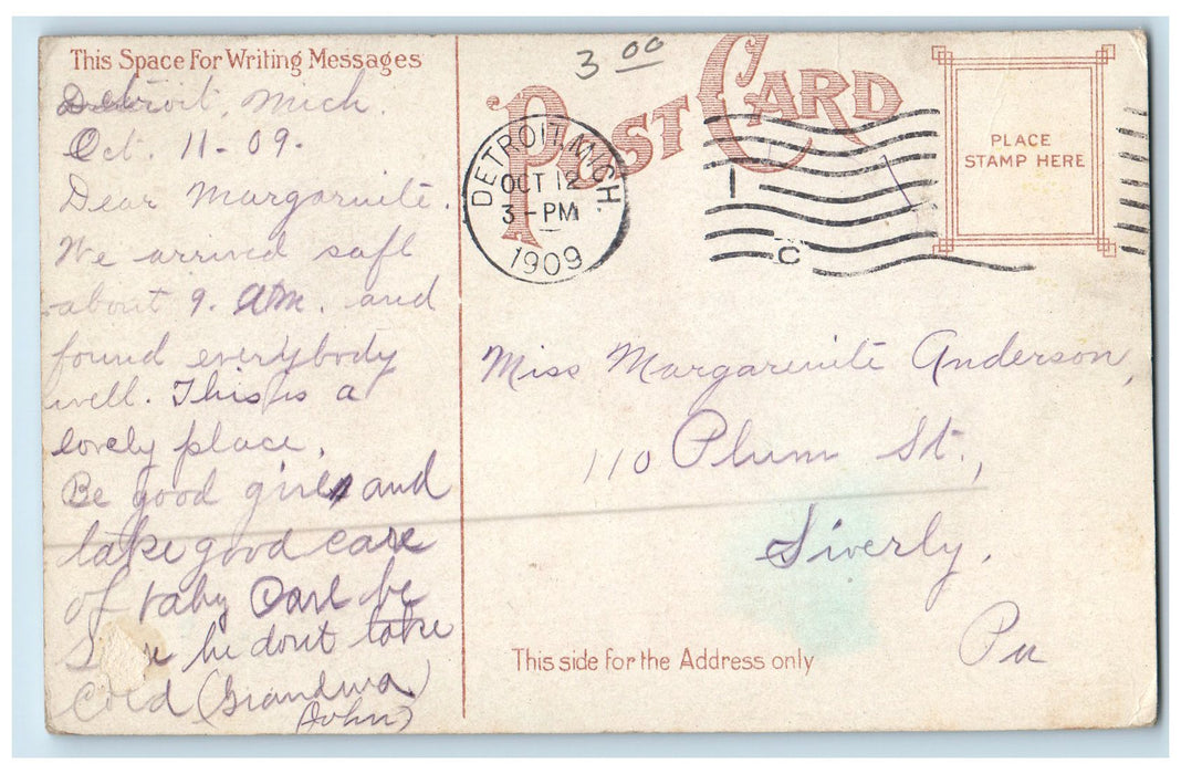 1909 Ponles Belle Isle Carriages Trees Scene Detroit MI Posted Vintage Postcard